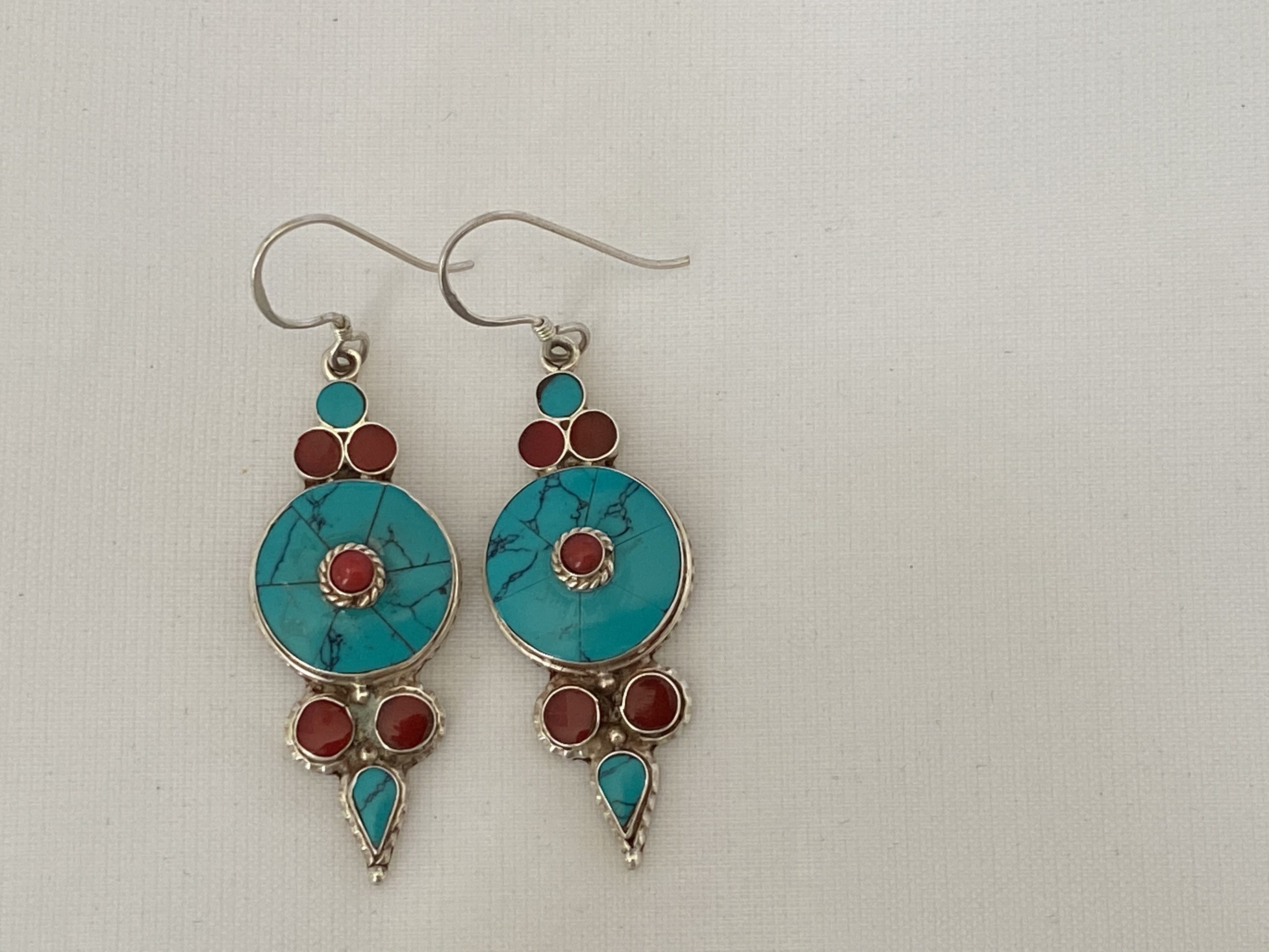 Traditional Tibetan, turquoise and silver, moon design earring, TE#021 ...